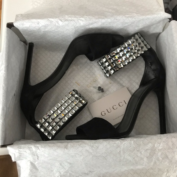 Gucci Rhinestone Black Sandal Heels - Picture 2 of 8